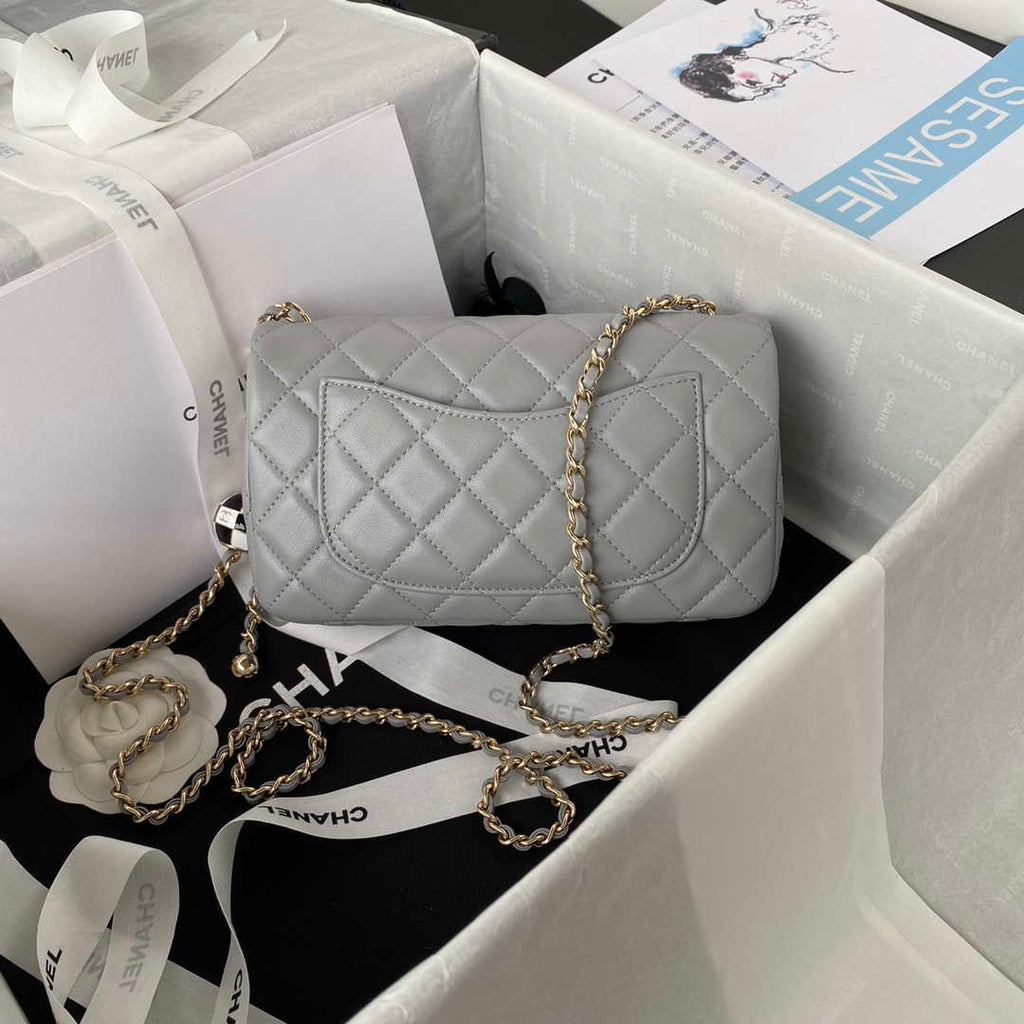 Chanel AS1787 Mini Flap Bag Football Lambskin Gray Gold