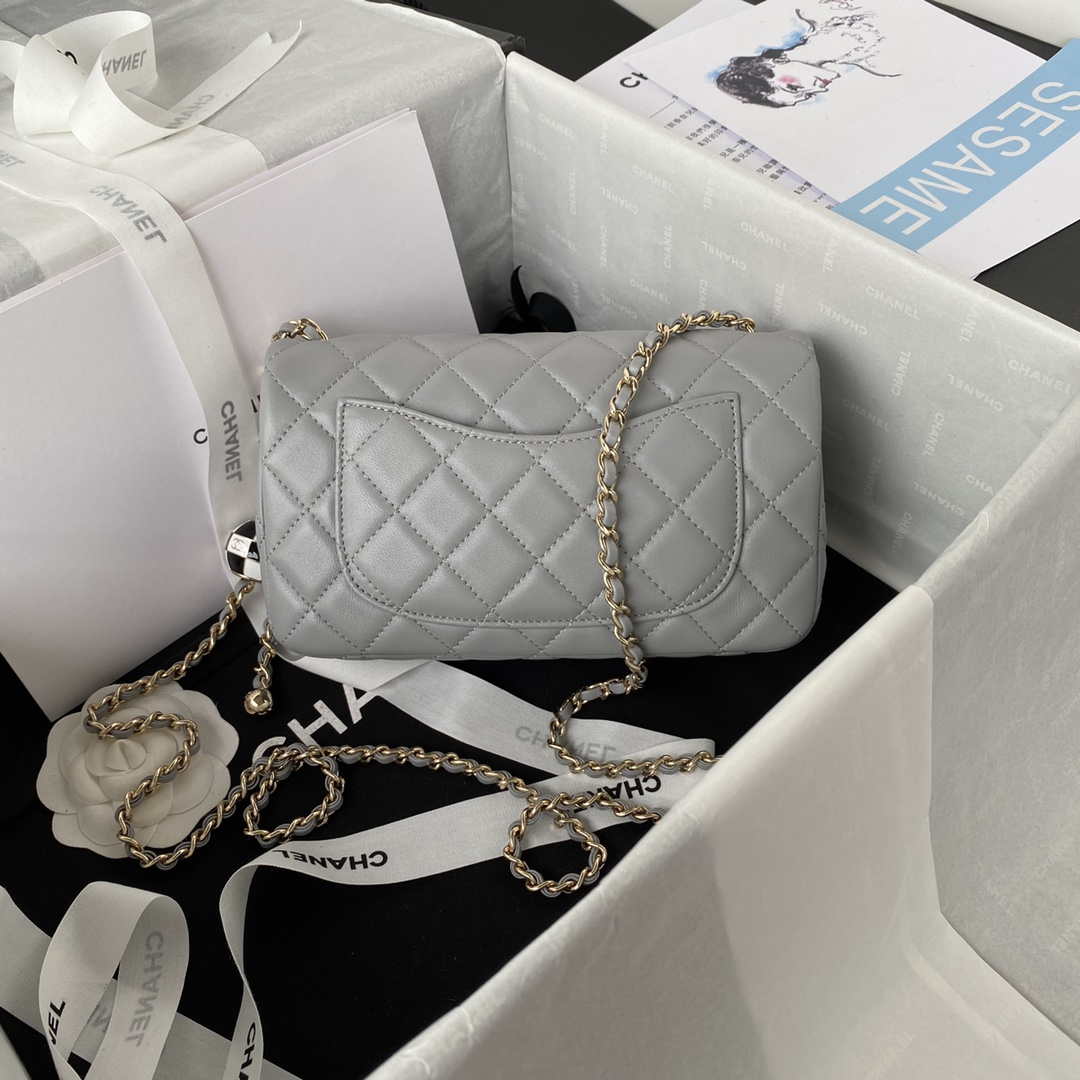 Chanel AS1787 Mini Flap Bag Football Lambskin Gray Gold - Default Title - View 2