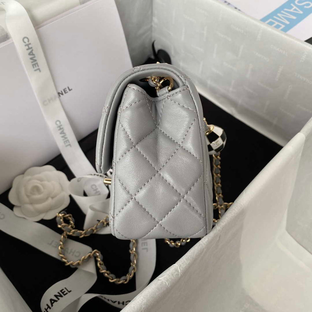 Chanel AS1787 Mini Flap Bag Football Lambskin Gray Gold