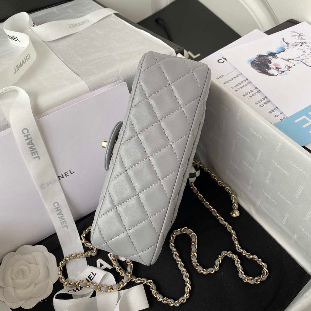 Chanel AS1787 Mini Flap Bag Football Lambskin Gray Gold
