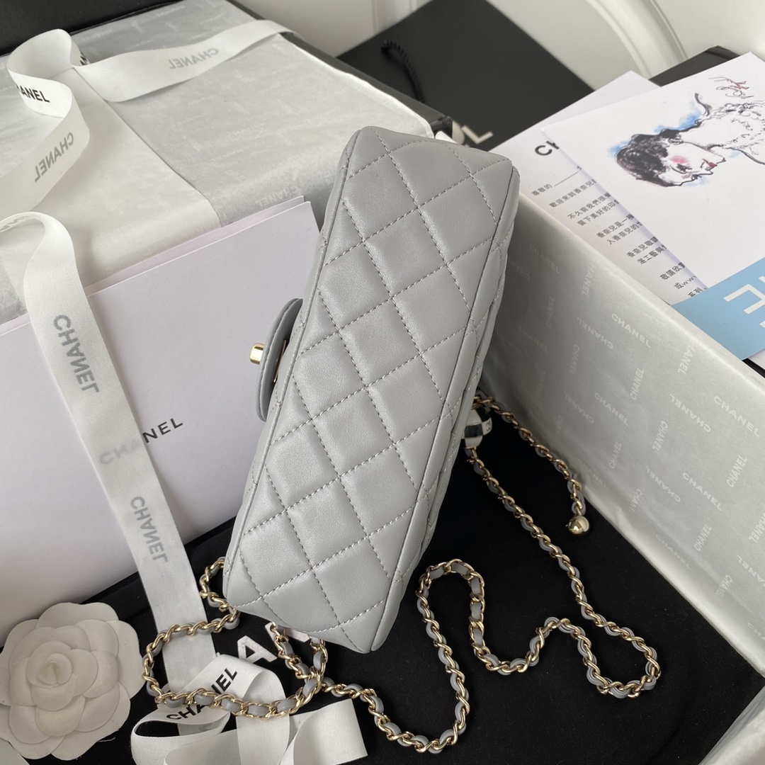 Chanel AS1787 Mini Flap Bag Football Lambskin Gray Gold - Default Title - View 6