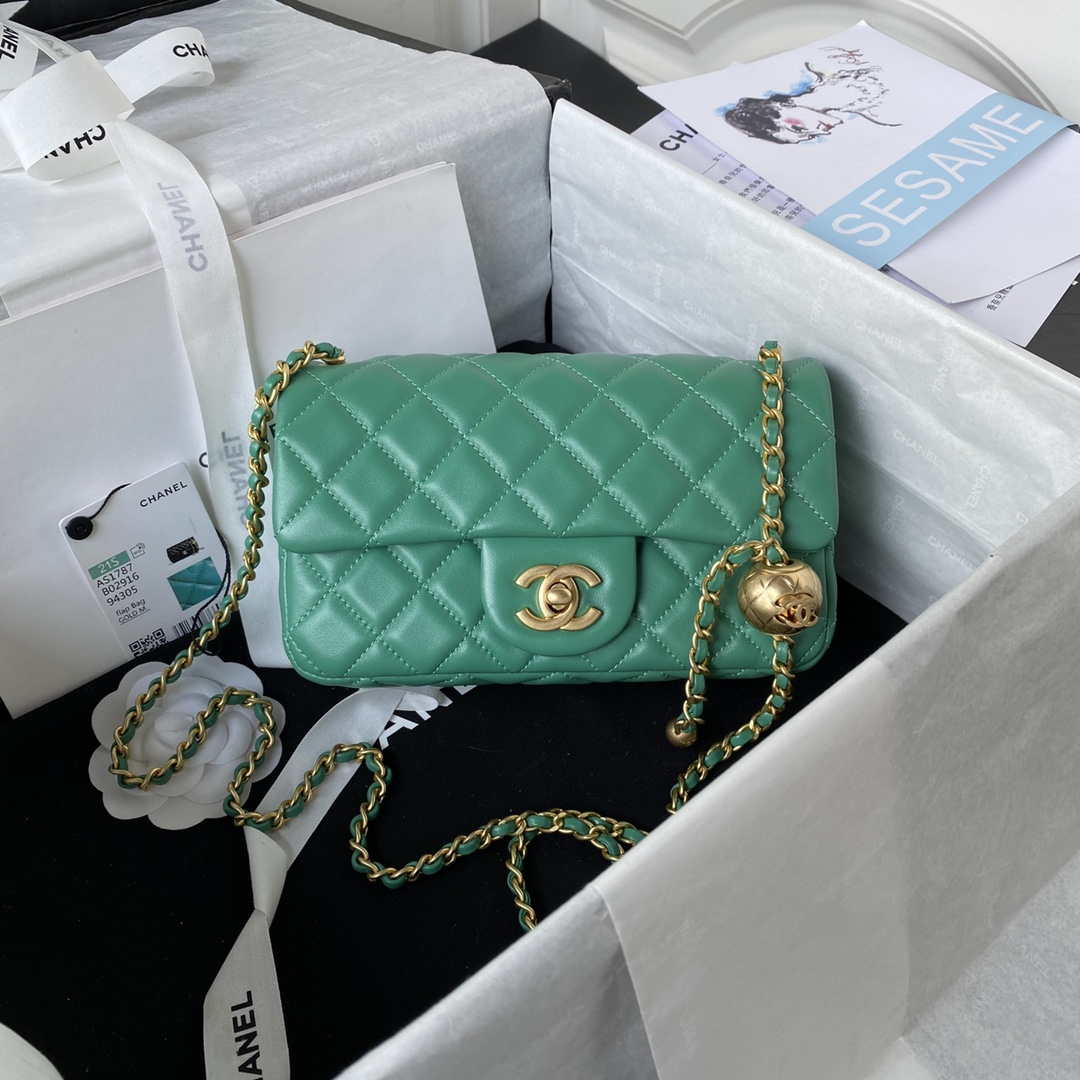 Chanel AS1787 Mini Flap Bag Lambskin Green Gold - Default Title - View 1