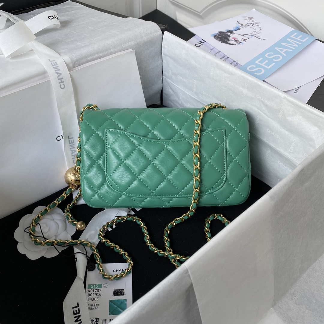 Chanel AS1787 Mini Flap Bag Lambskin Green Gold - Default Title - View 2
