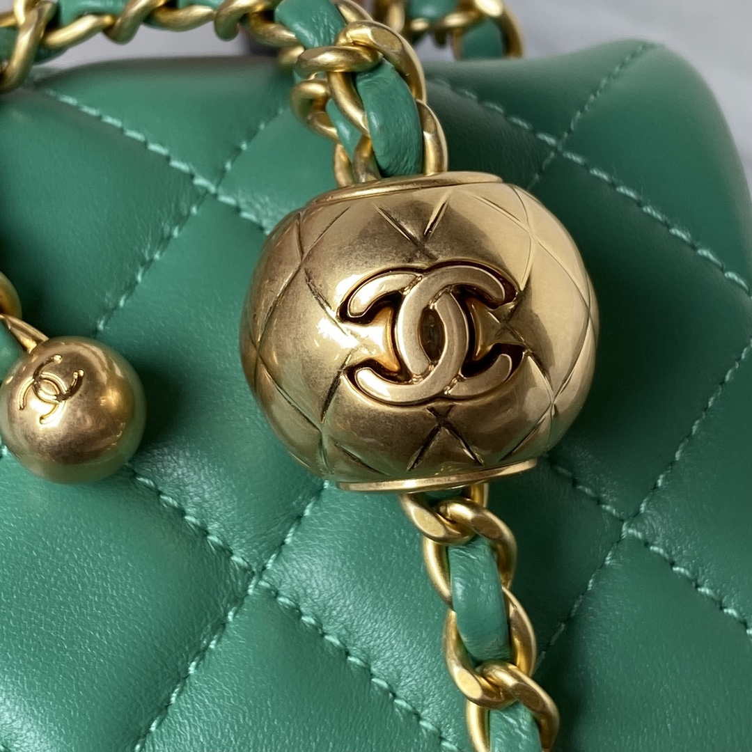 Chanel AS1787 Mini Flap Bag Lambskin Green Gold - Default Title - View 4