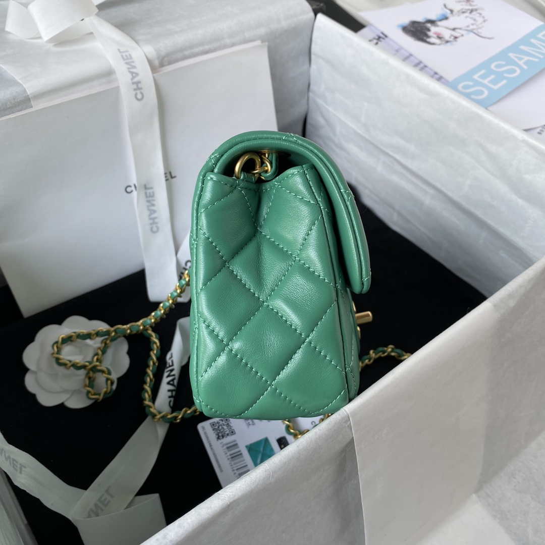 Chanel AS1787 Mini Flap Bag Lambskin Green Gold - Default Title - View 5
