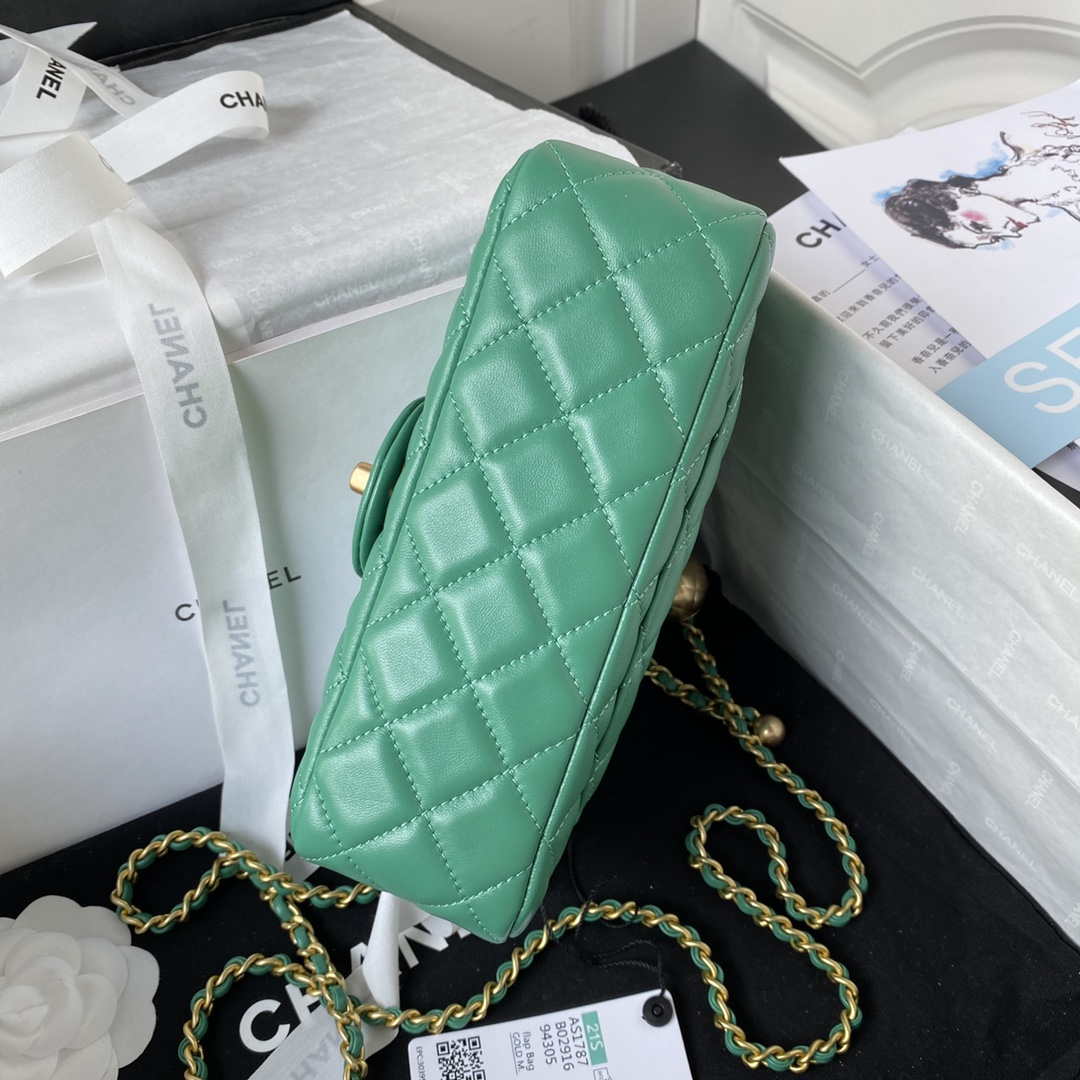 Chanel AS1787 Mini Flap Bag Lambskin Green Gold - Default Title - View 6