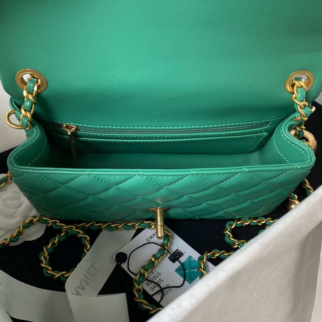 Chanel AS1787 Mini Flap Bag Lambskin Green Gold