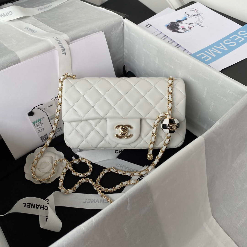 Chanel AS1787 Mini Flap Bag Football Lambskin White Gold