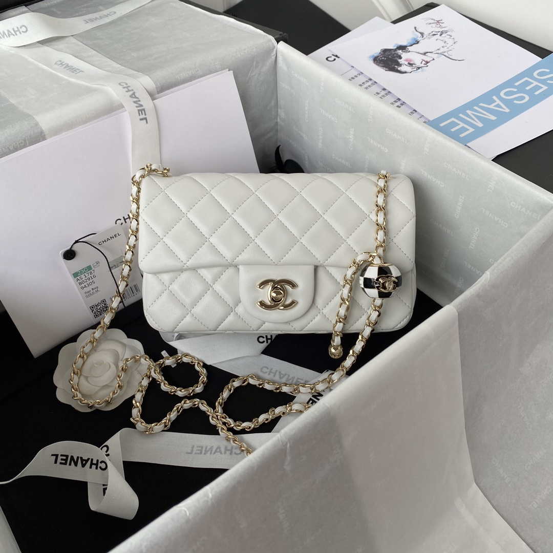Chanel AS1787 Mini Flap Bag Football Lambskin White Gold - Default Title - View 1