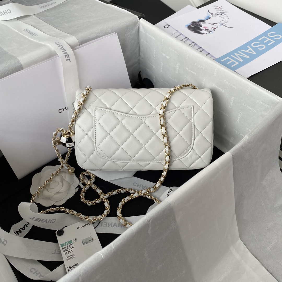 Chanel AS1787 Mini Flap Bag Football Lambskin White Gold