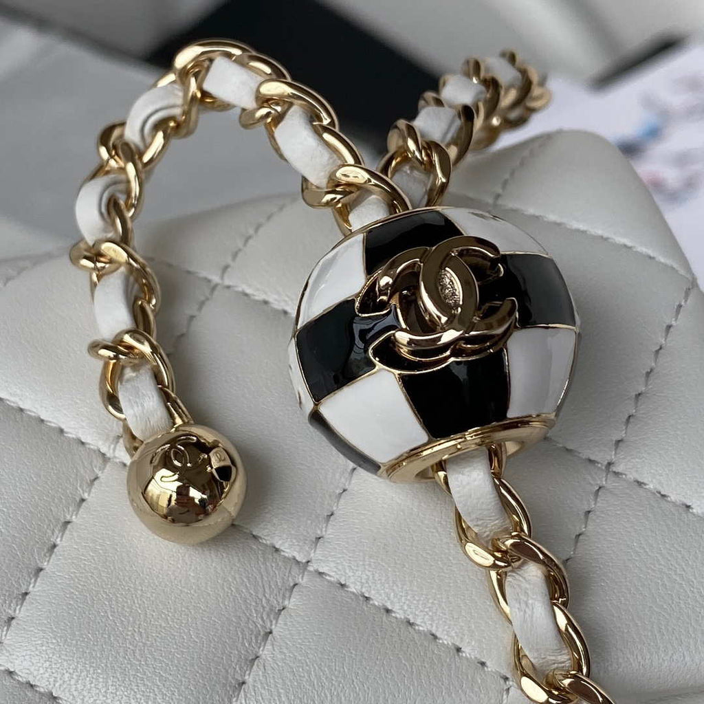Chanel AS1787 Mini Flap Bag Football Lambskin White Gold