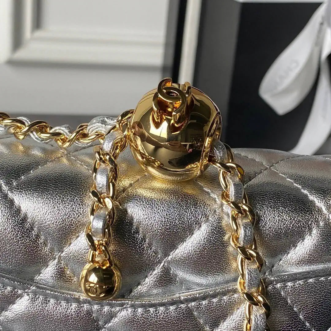 Chanel AS1787 Mini Flap Bag Lambskin Silver