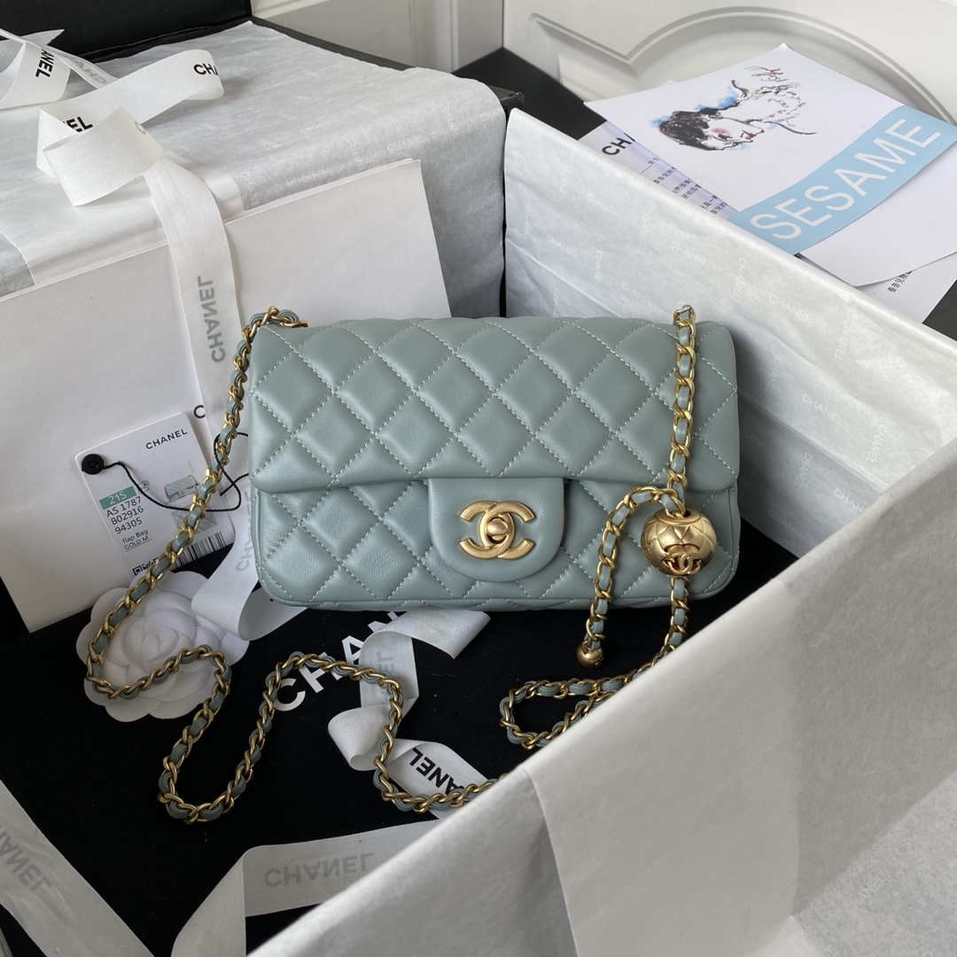 Chanel AS1787 Mini Flap Bag Lambskin Blue Gold - Default Title - View 1