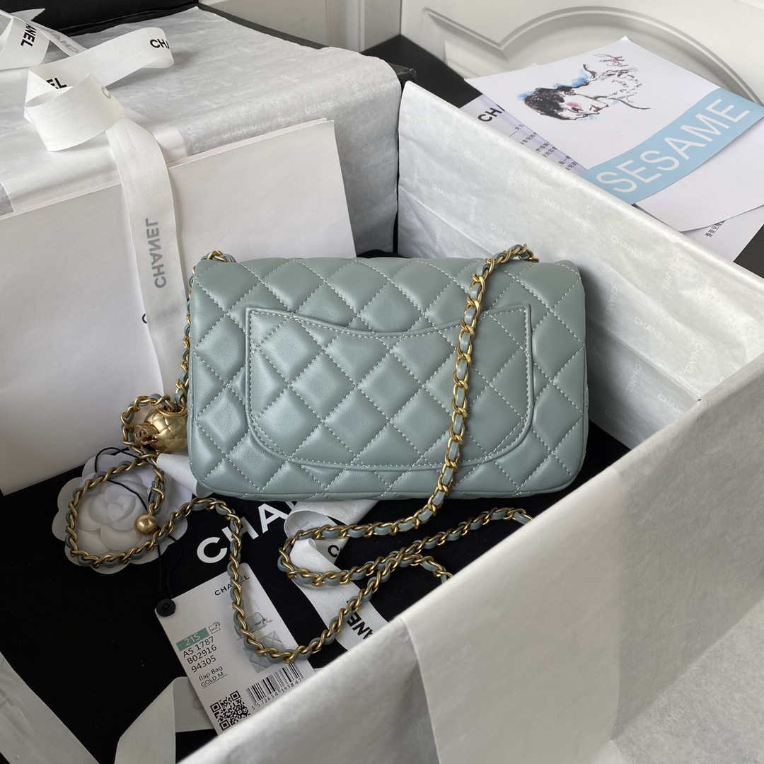Chanel AS1787 Mini Flap Bag Lambskin Blue Gold - Default Title - View 2