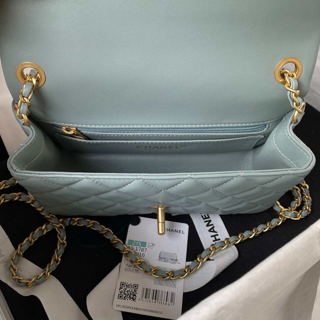 Chanel AS1787 Mini Flap Bag Lambskin Blue Gold
