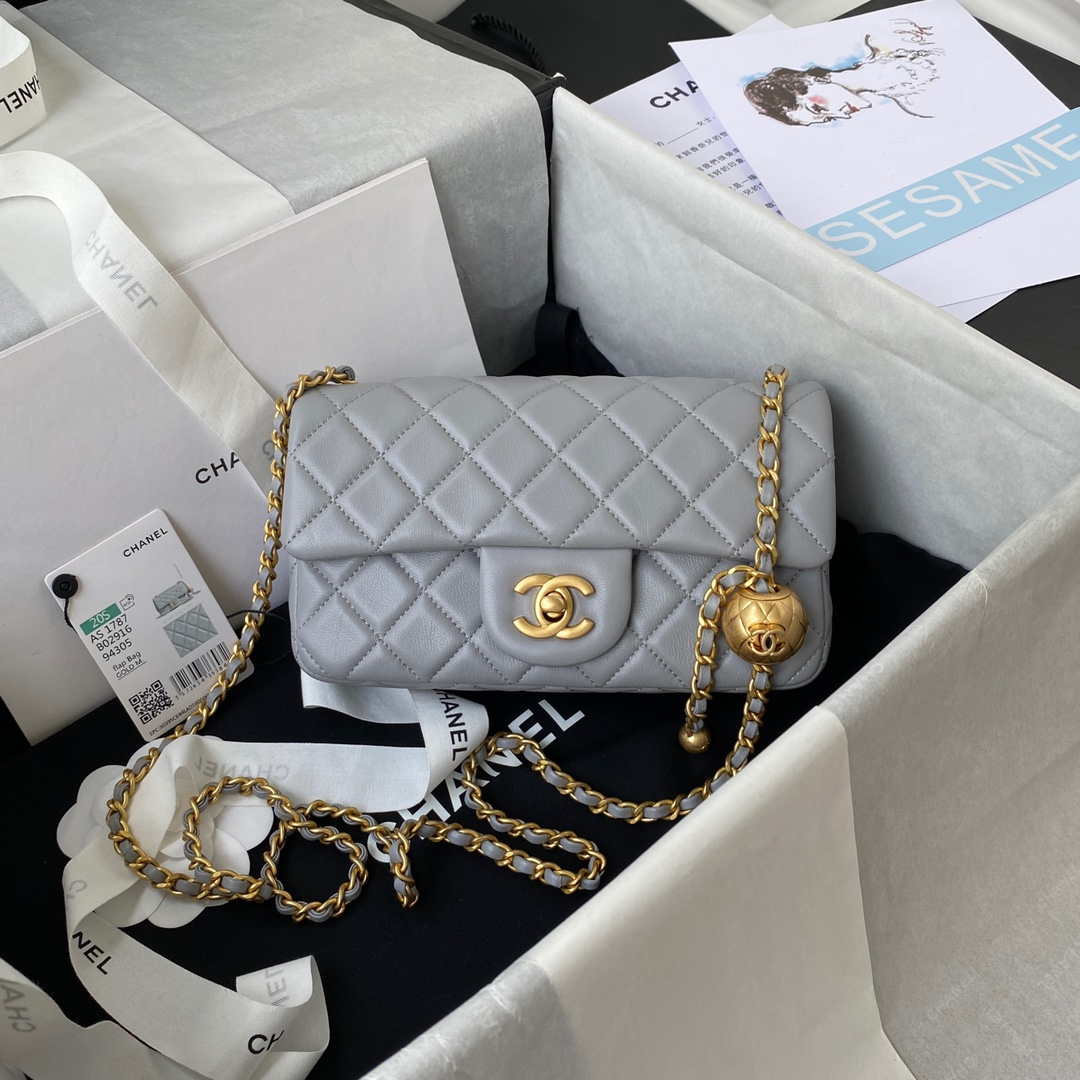 Chanel AS1787 Mini Flap Bag Lambskin Gray Gold - Default Title - View 1