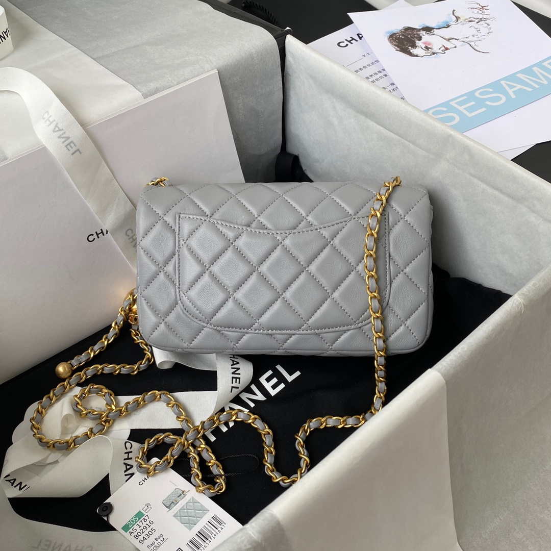 Chanel AS1787 Mini Flap Bag Lambskin Gray Gold - Default Title - View 2