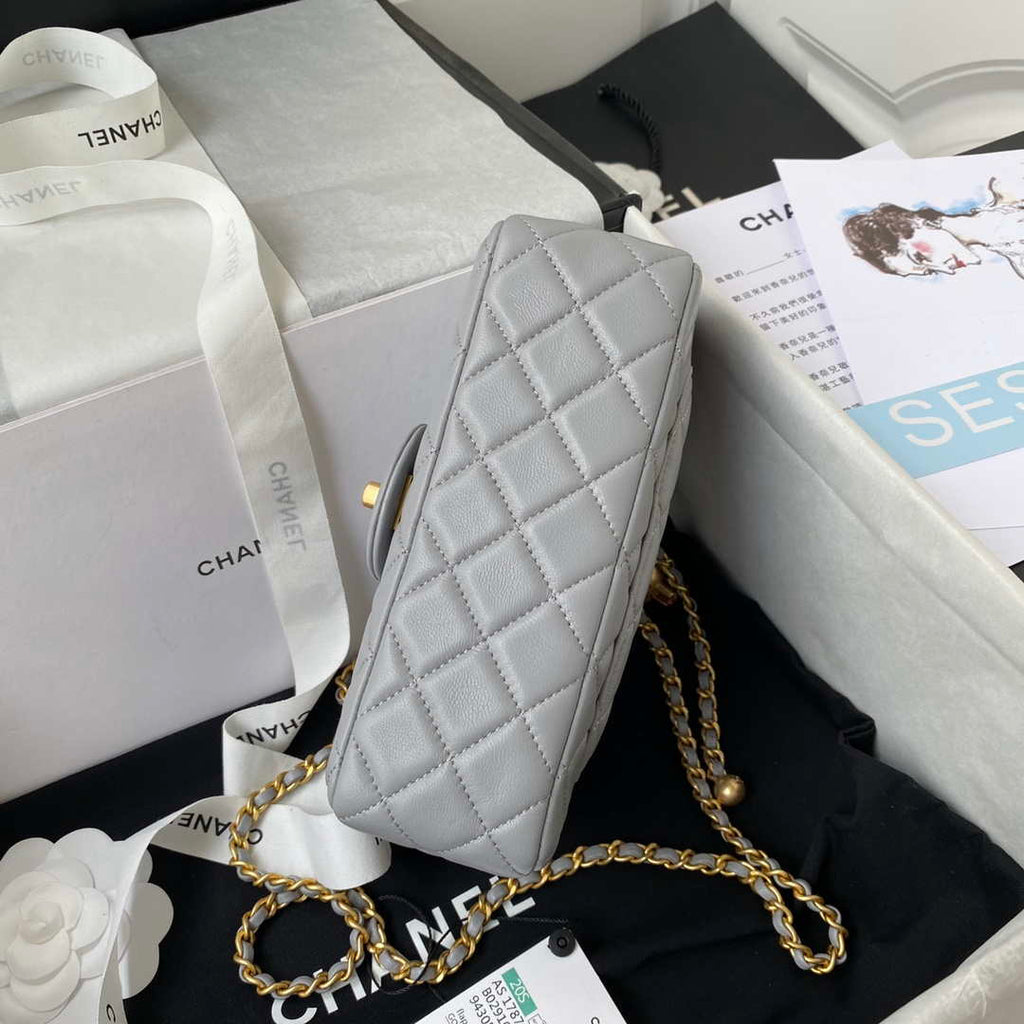 Chanel AS1787 Mini Flap Bag Lambskin Gray Gold