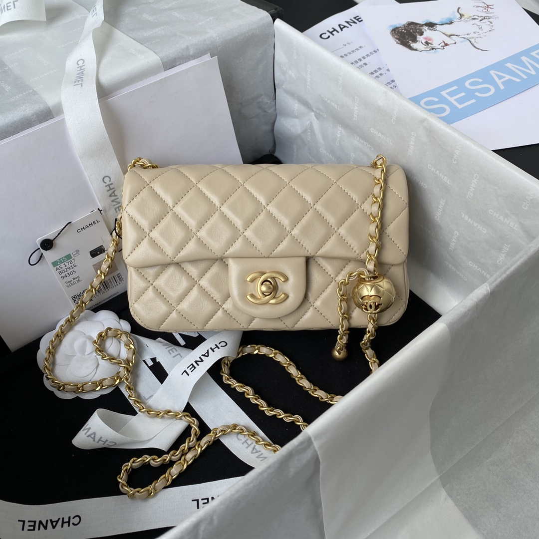 Chanel AS1787 Mini Flap Bag Lambskin Apricot Gold - Default Title - View 1