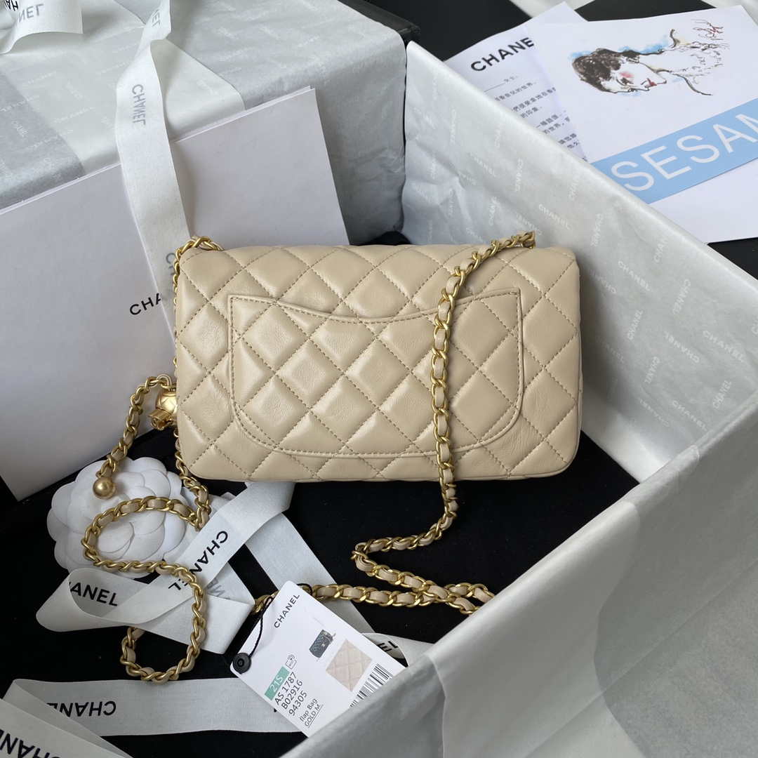 Chanel AS1787 Mini Flap Bag Lambskin Apricot Gold - Default Title - View 2