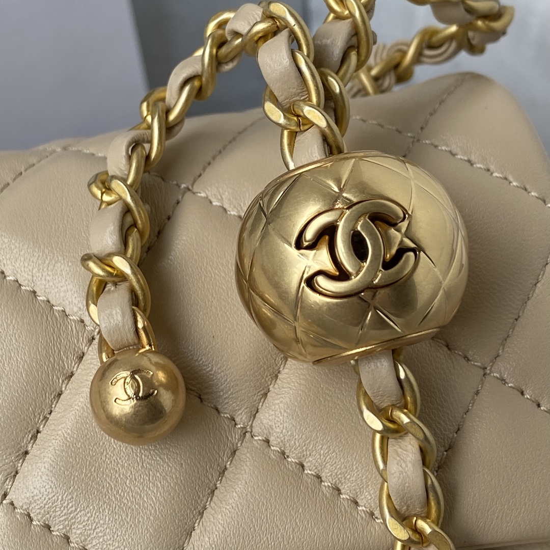 Chanel AS1787 Mini Flap Bag Lambskin Apricot Gold - Default Title - View 4