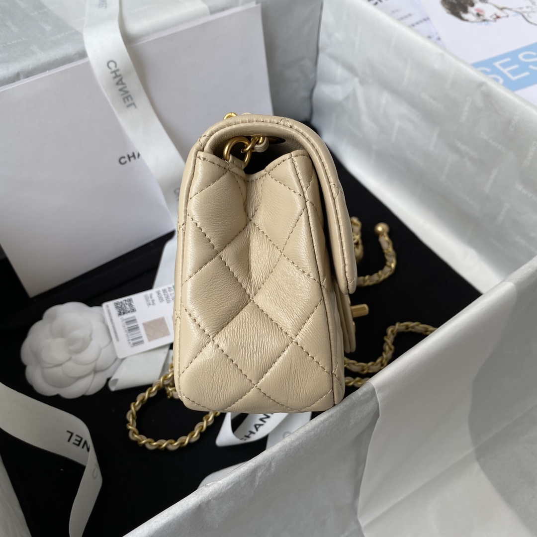 Chanel AS1787 Mini Flap Bag Lambskin Apricot Gold - Default Title - View 5