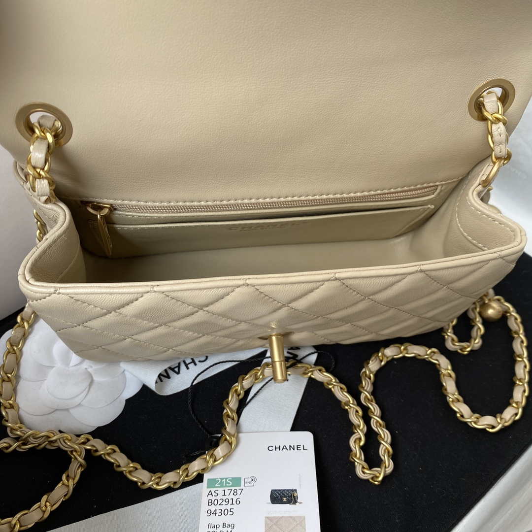 Chanel AS1787 Mini Flap Bag Lambskin Apricot Gold - Default Title - View 7