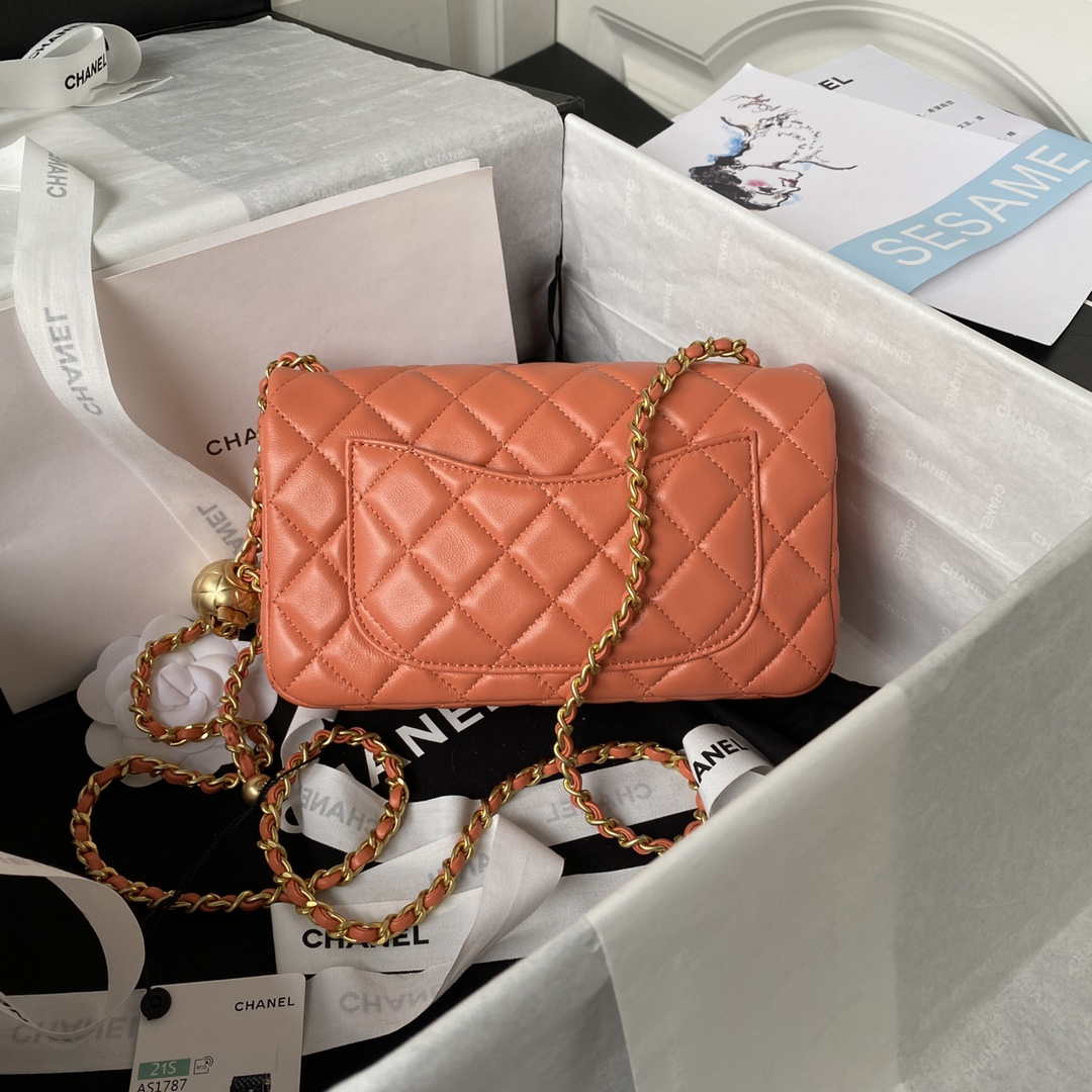 Chanel AS1787 Mini Flap Bag Lambskin Orange Gold