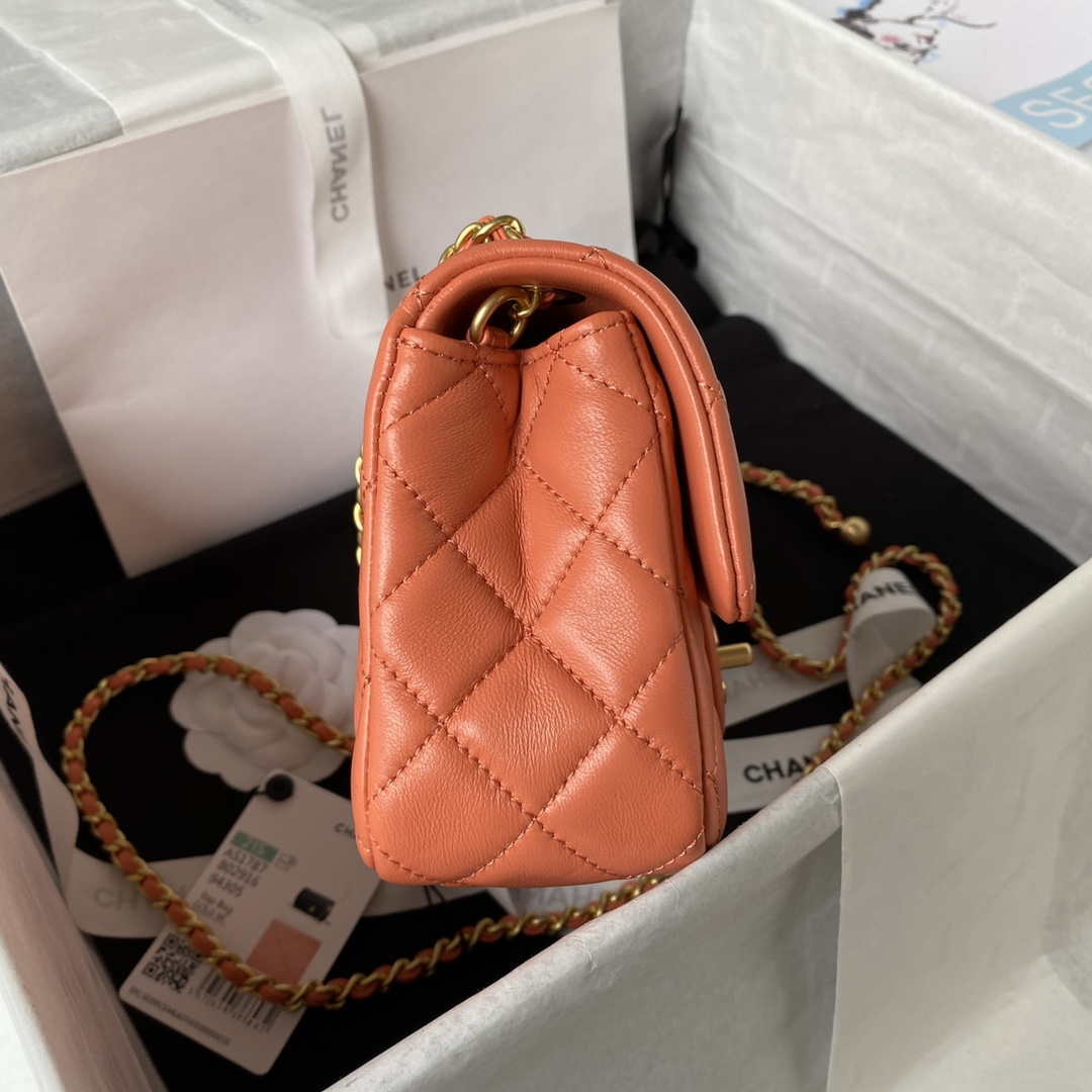 Chanel AS1787 Mini Flap Bag Lambskin Orange Gold - Default Title - View 5