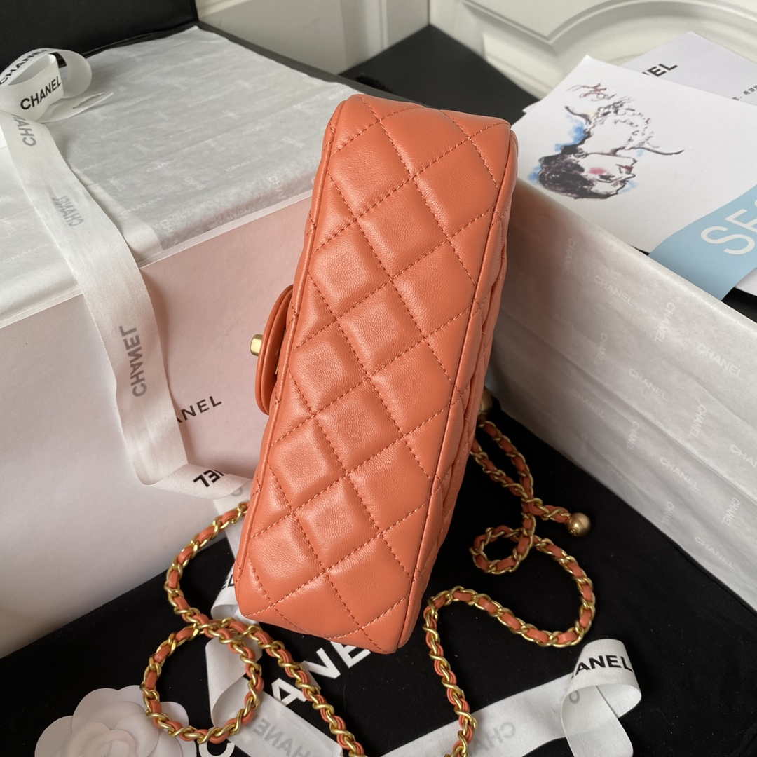 Chanel AS1787 Mini Flap Bag Lambskin Orange Gold - Default Title - View 6