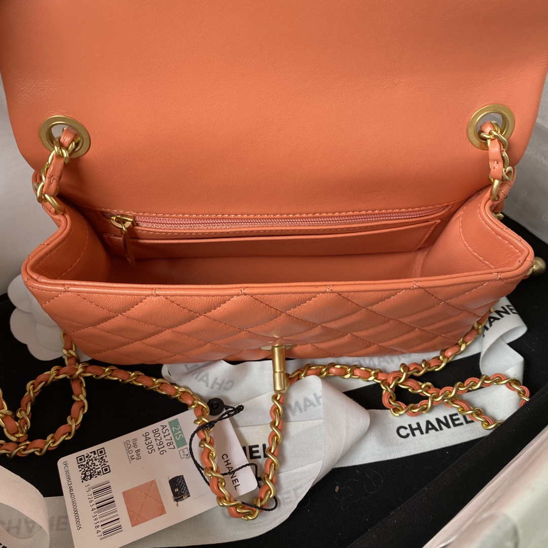 Chanel AS1787 Mini Flap Bag Lambskin Orange Gold - Default Title - View 7