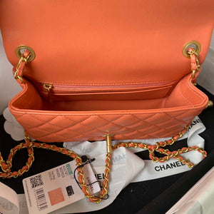 Chanel AS1787 Mini Flap Bag Lambskin Orange Gold - Default Title - View 7