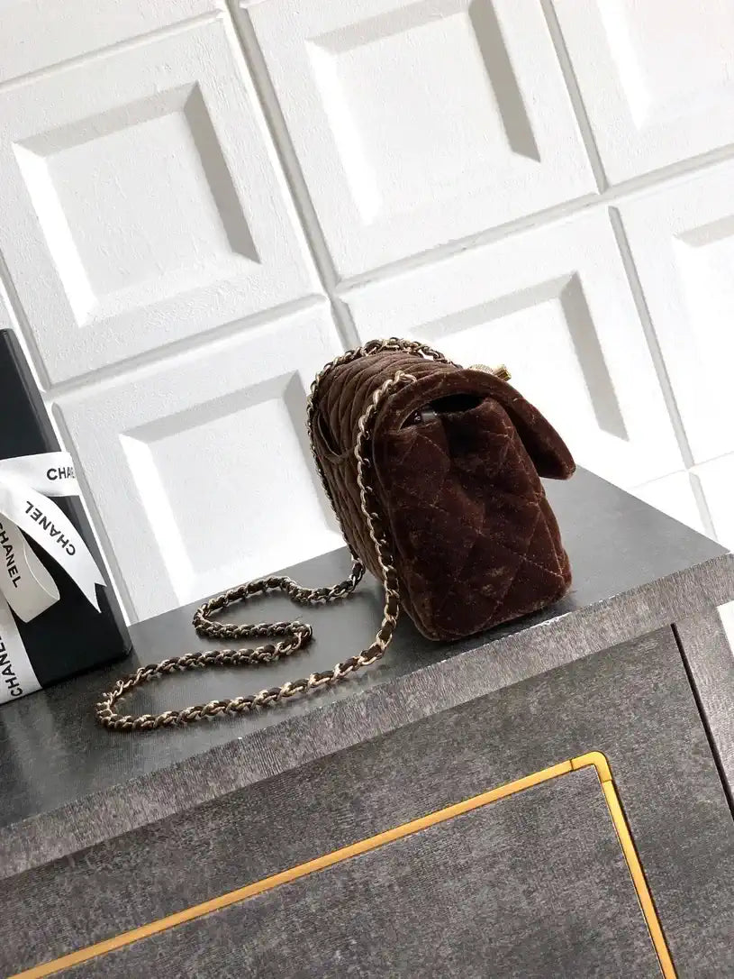 Chanel AS1787 Mini Flap Bag 25B Velvet Brown