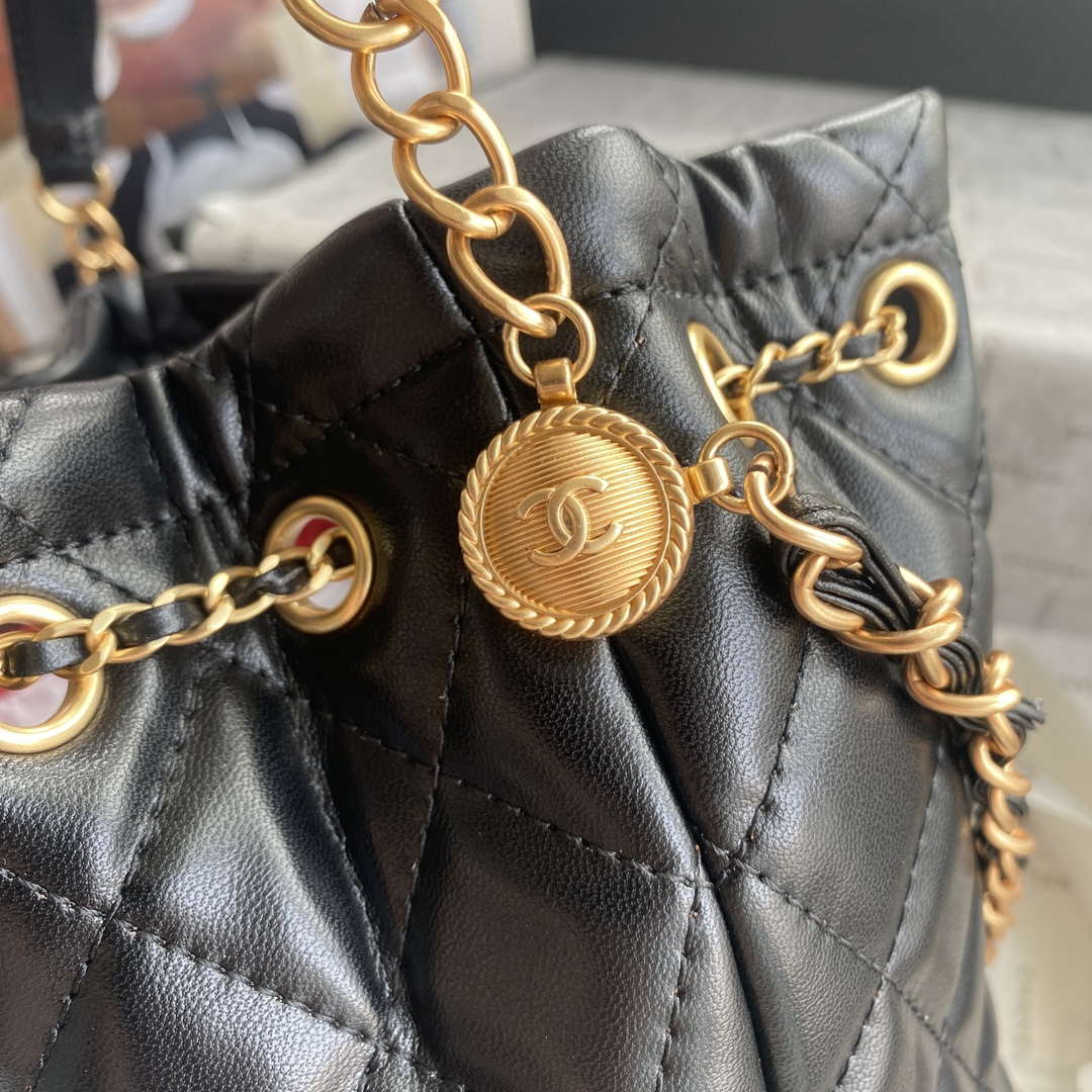 Chanel As2057 Shopping bag Bucket Drawstring 24c Bag Black