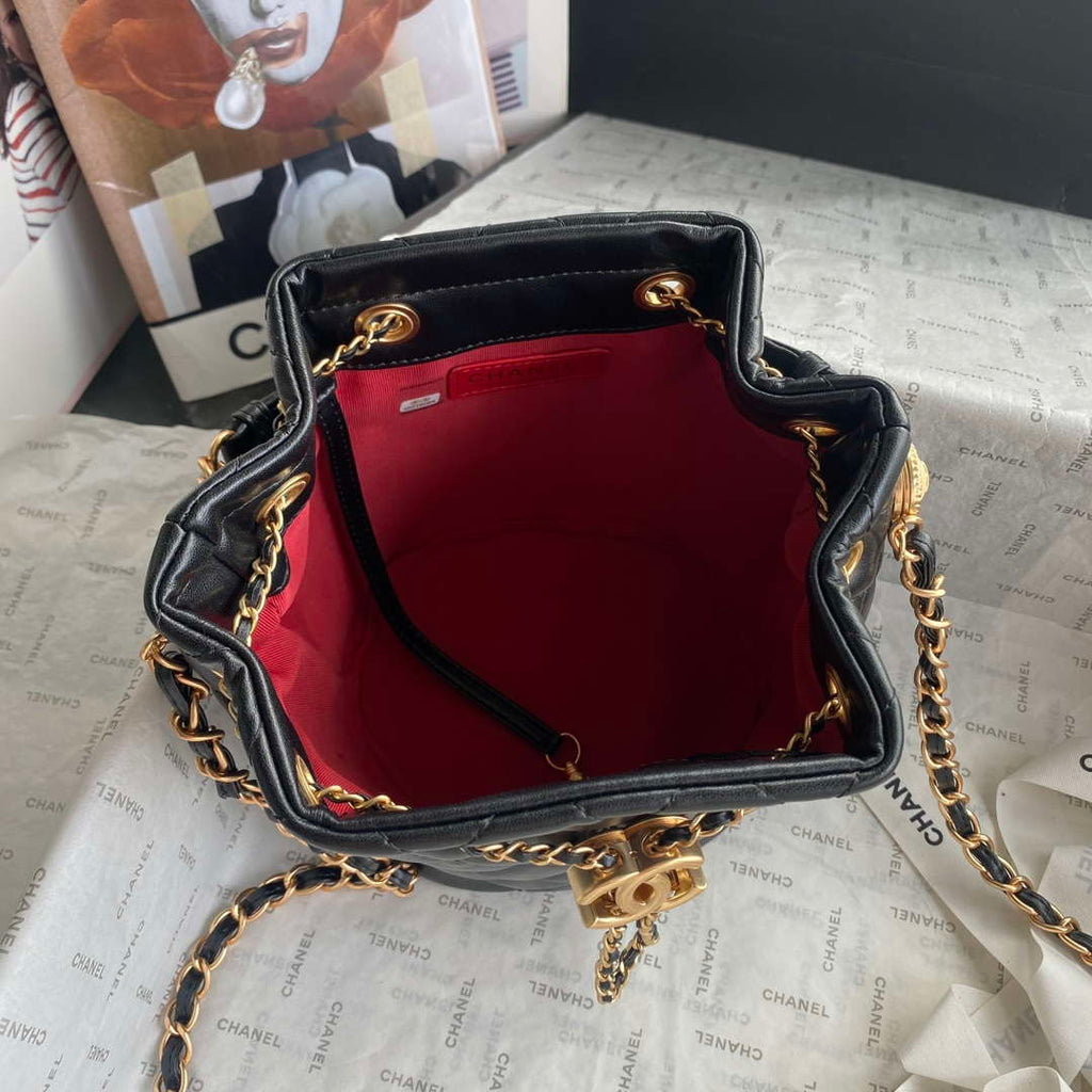 Chanel As2057 Shopping bag Bucket Drawstring 24c Bag Black