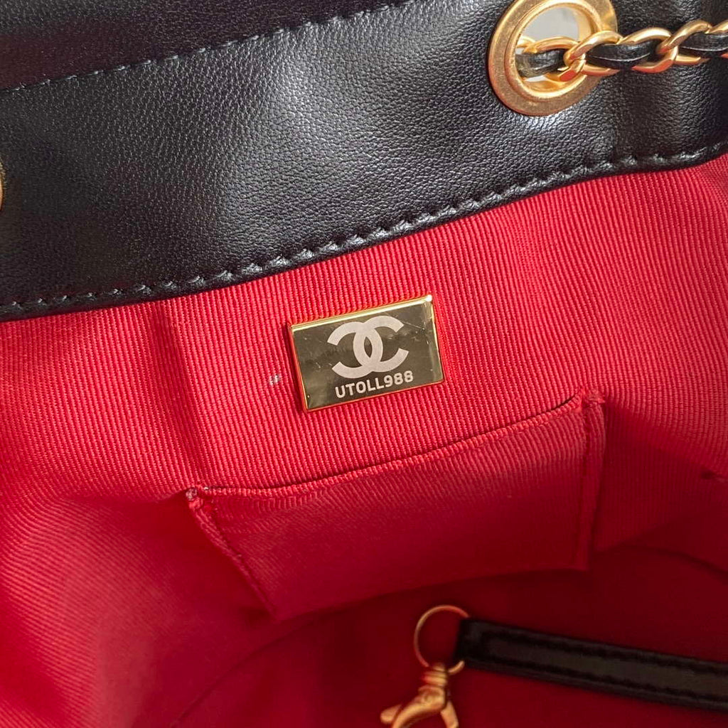 Chanel As2057 Shopping bag Bucket Drawstring 24c Bag Black