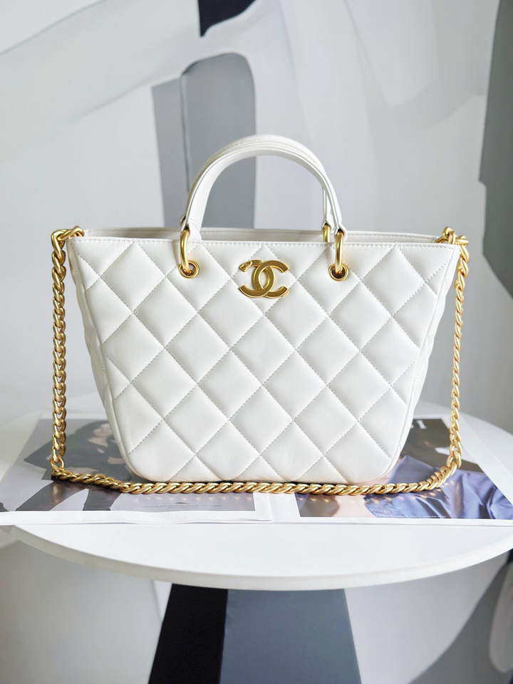 Chanel AS2120 small Shopping Bag Lambskin White - Default Title - View 1