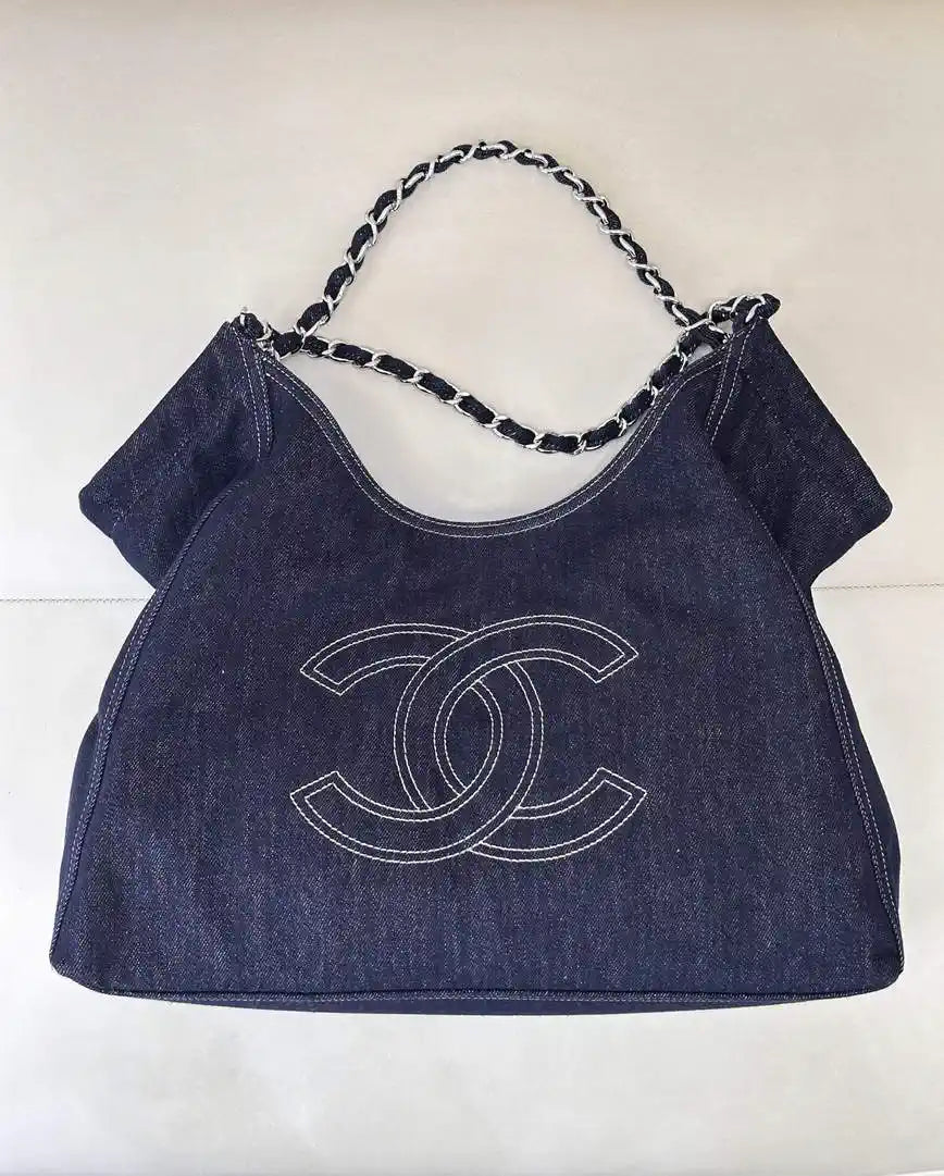 Chanel AS2138 XL Denim Coco Cabas Tote Blue
