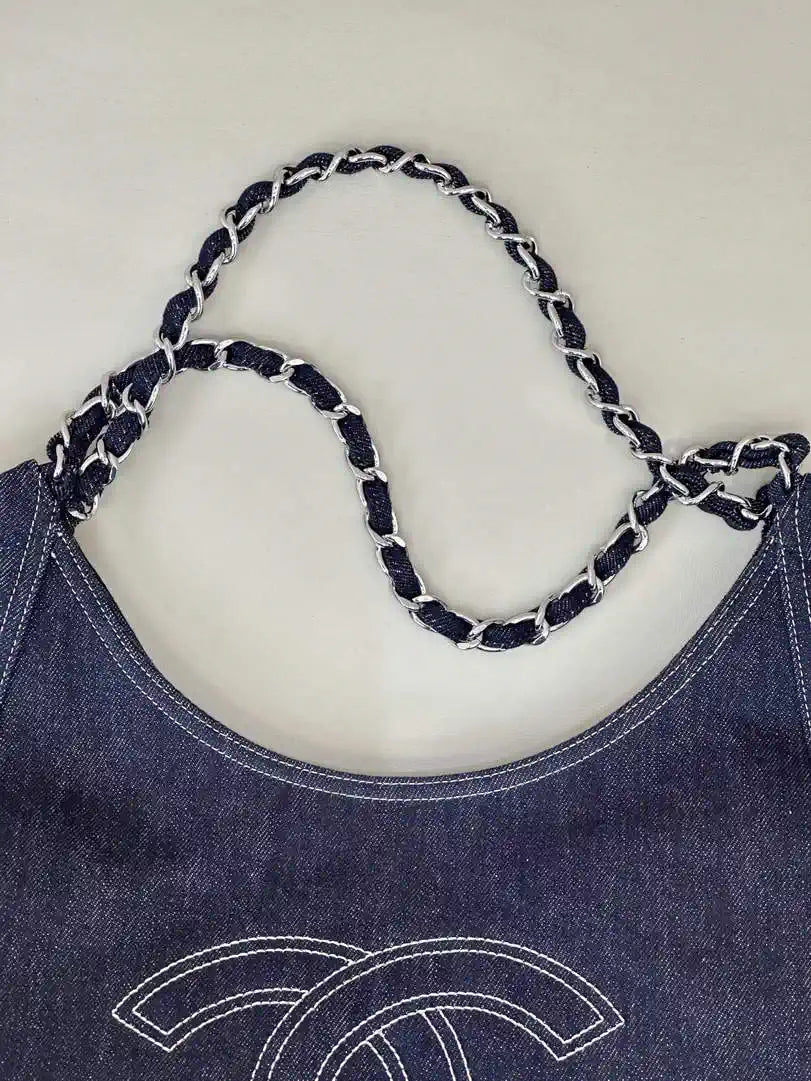 Chanel AS2138 XL Denim Coco Cabas Tote Blue