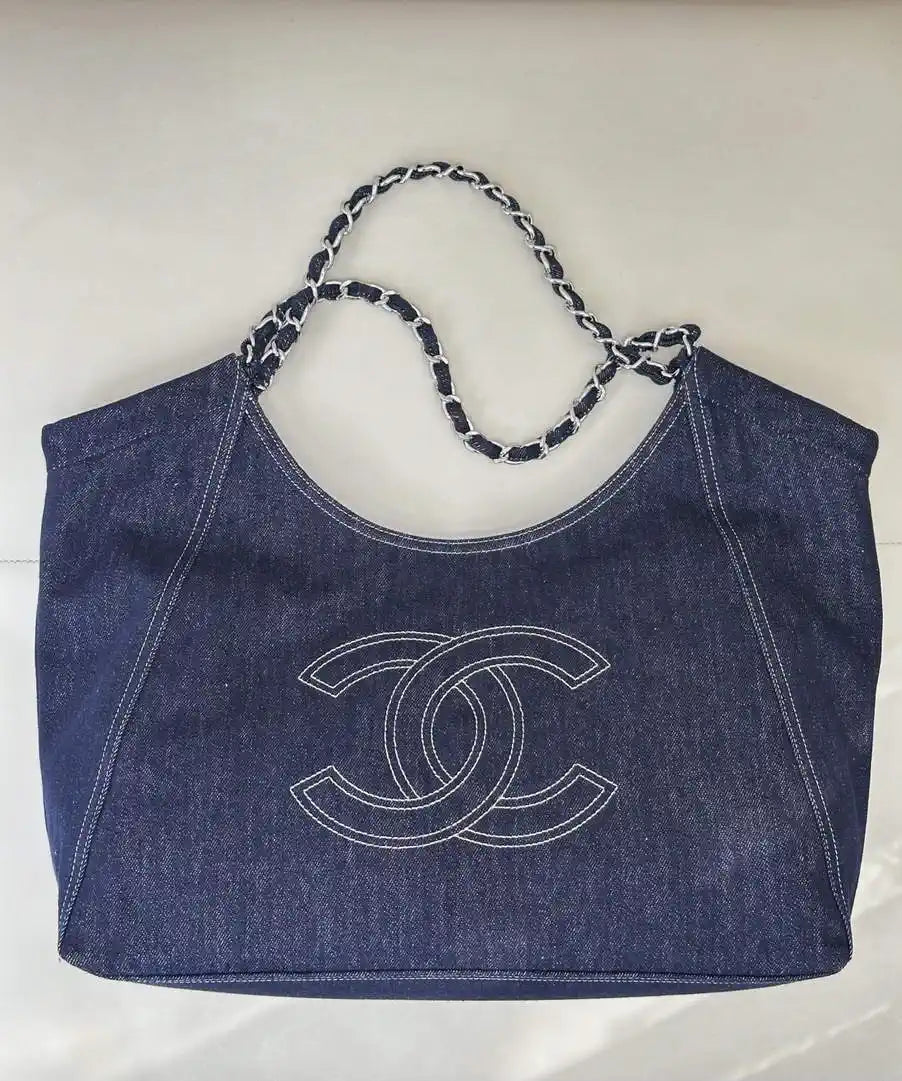 Chanel AS2138 XL Denim Coco Cabas Tote Blue