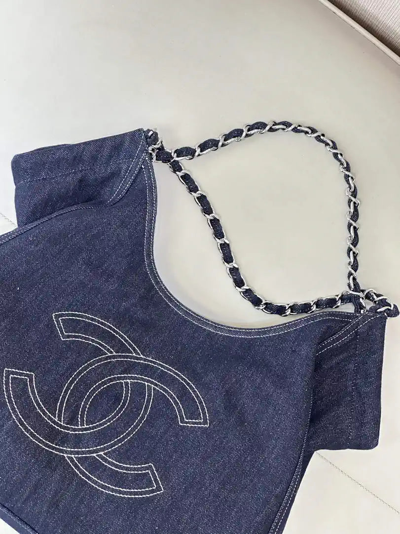 Chanel AS2138 XL Denim Coco Cabas Tote Blue