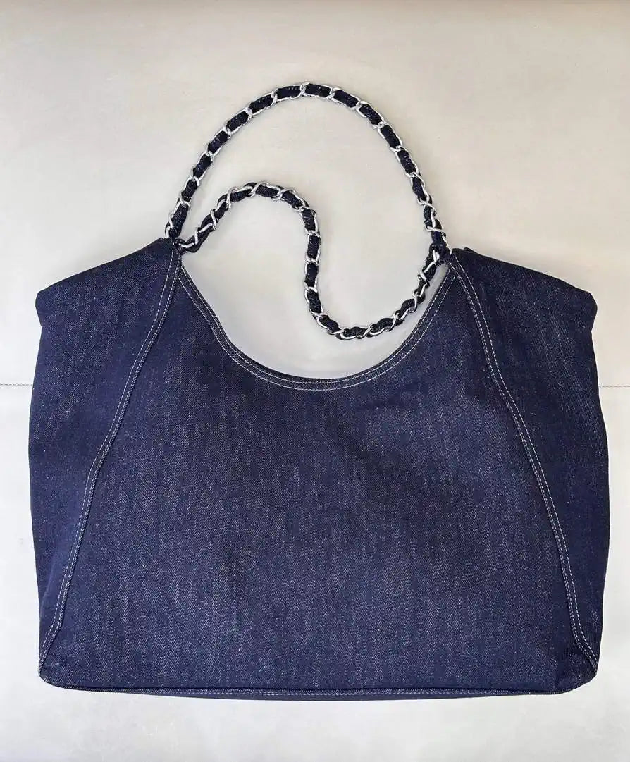 Chanel AS2138 XL Denim Coco Cabas Tote Blue