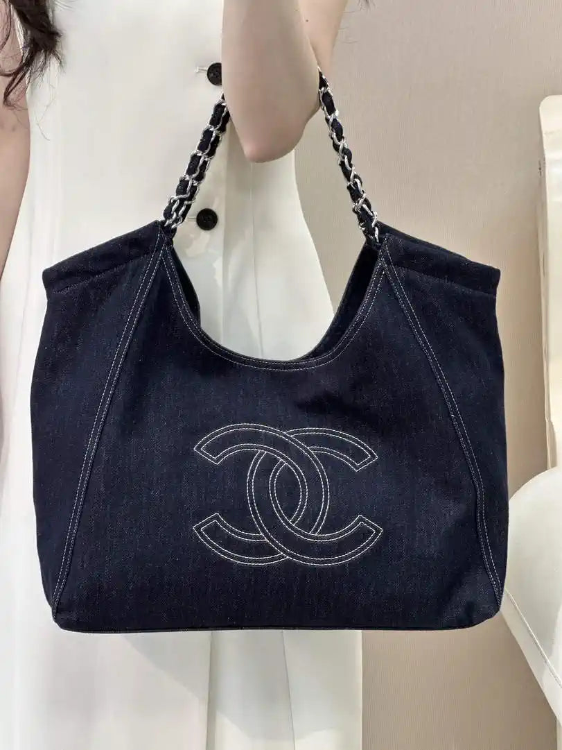 Chanel AS2138 XL Denim Coco Cabas Tote Blue