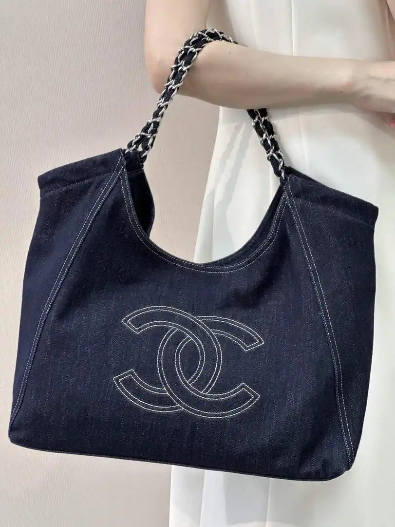 Chanel AS2138 XL Denim Coco Cabas Tote Blue