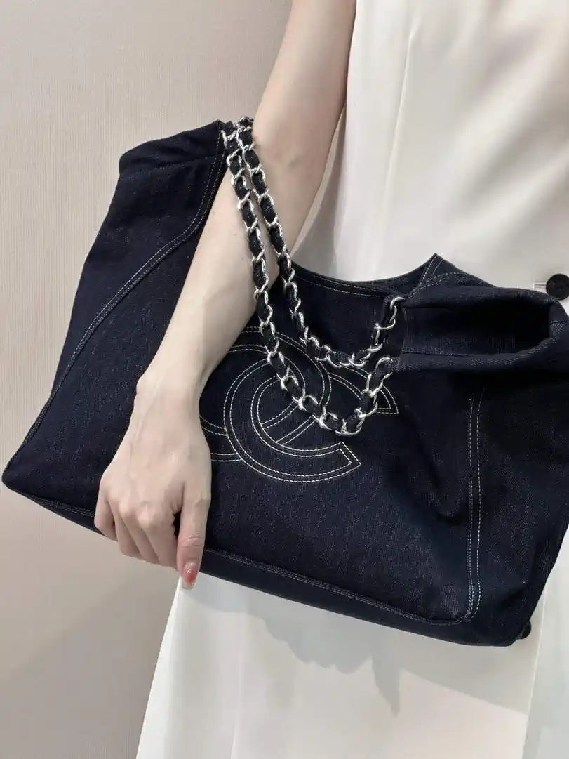 Chanel AS2138 XL Denim Coco Cabas Tote Blue