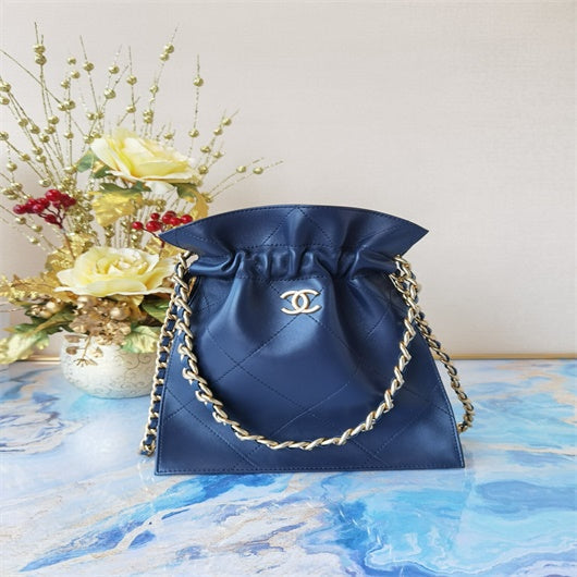 Chanel AS2170 Large shopping Tote bag Shiny Lambskin Navy Blue - Default Title - View 1
