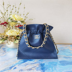 Chanel AS2170 Large shopping Tote bag Shiny Lambskin Navy Blue - Default Title - View 2