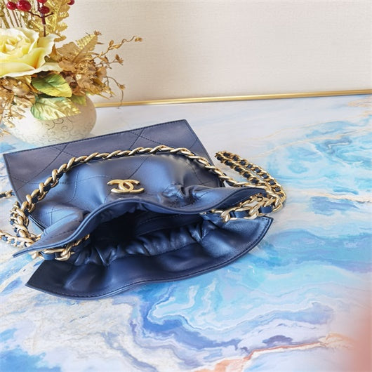 Chanel AS2170 Large shopping Tote bag Shiny Lambskin Navy Blue - Default Title - View 5
