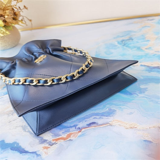 Chanel AS2170 Large shopping Tote bag Shiny Lambskin Navy Blue - Default Title - View 6