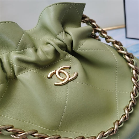 Chanel AS2170 Large shopping Tote bag Shiny Lambskin Green - Default Title - View 5